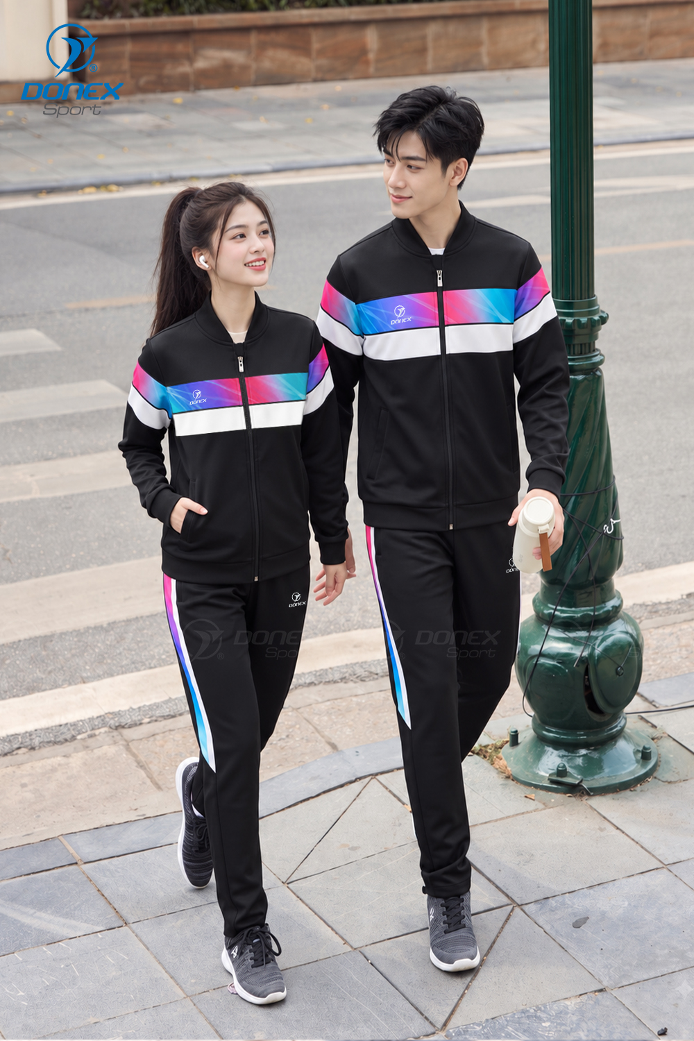 Bộ nỉ thể thao nam MDB-274-08-01 Đen phối trắng