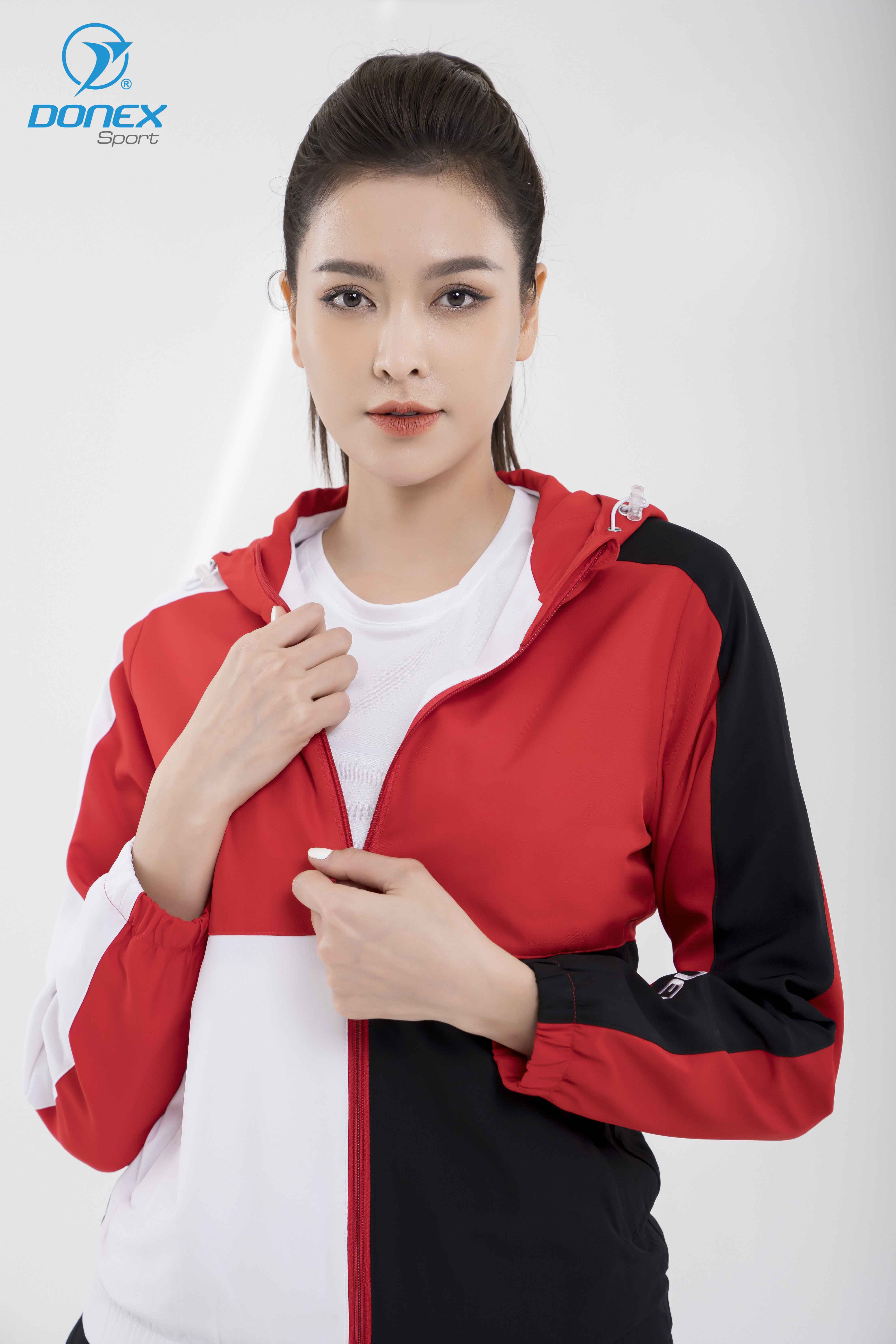 Áo Gió Thể Thao Nữ DONEX Prillante ADE-158 Đỏ Phối Đen