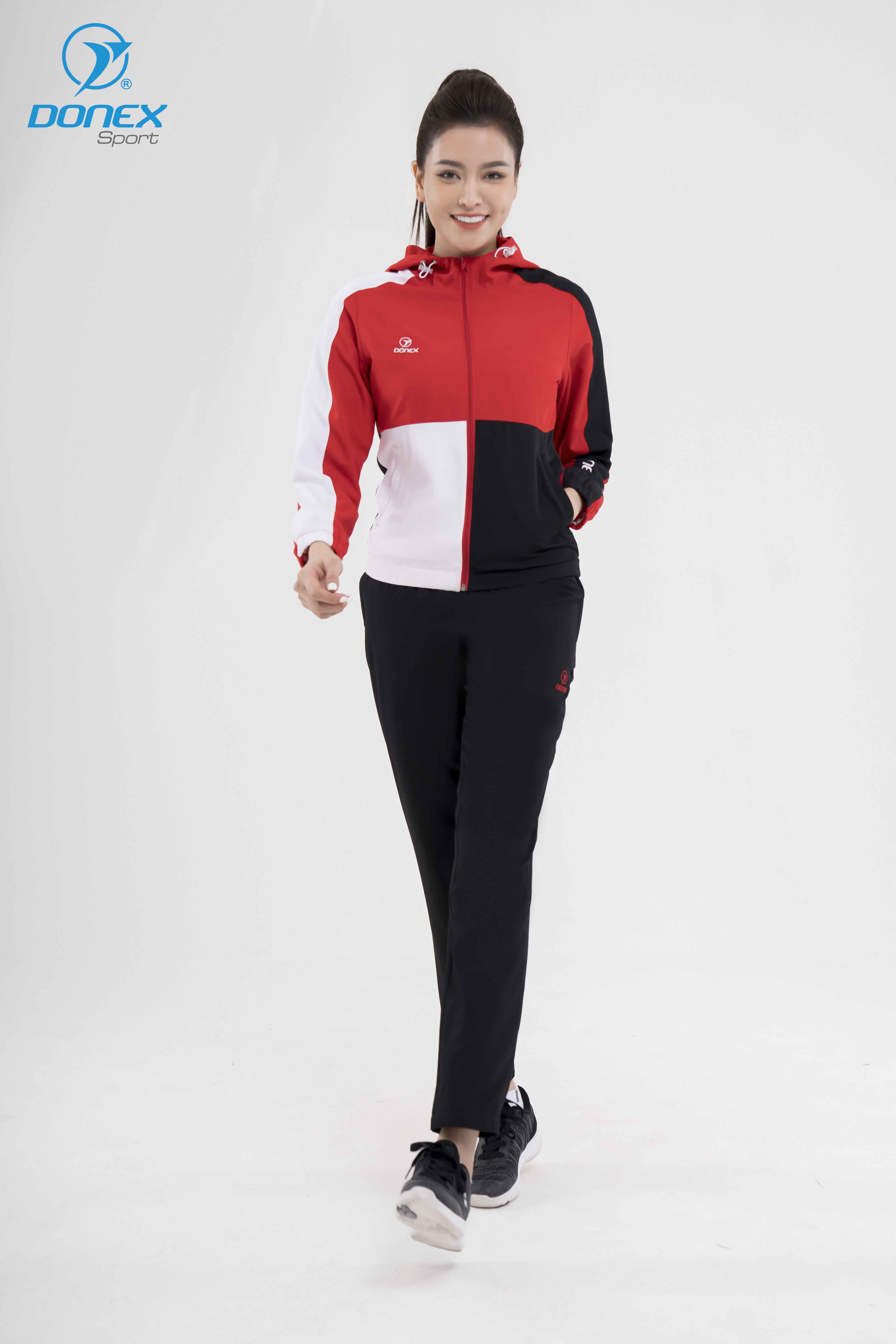 Áo Gió Thể Thao Nữ DONEX Prillante ADE-158 Đỏ Phối Đen